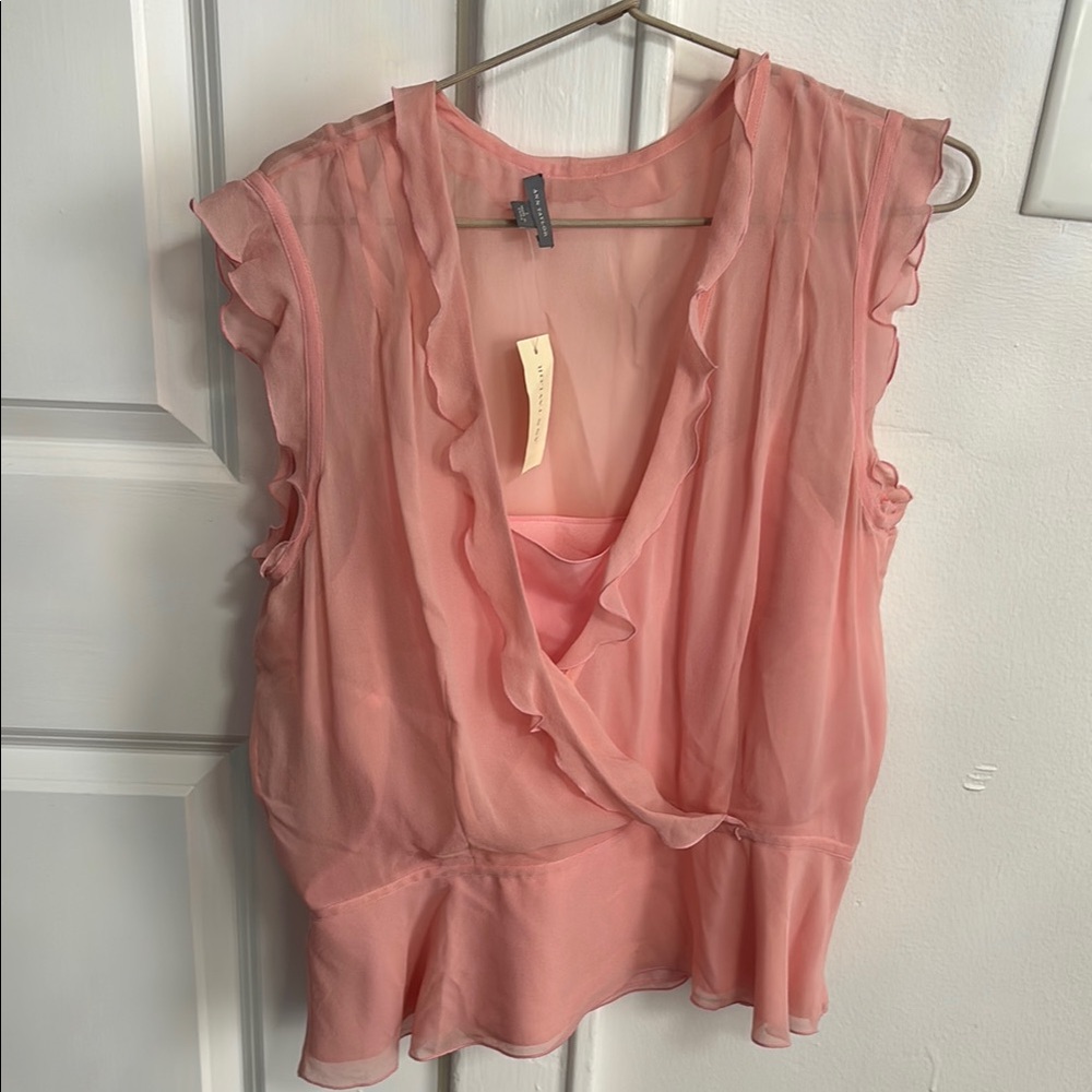 Ann Taylor Pink Ruffled Wrap Blouse